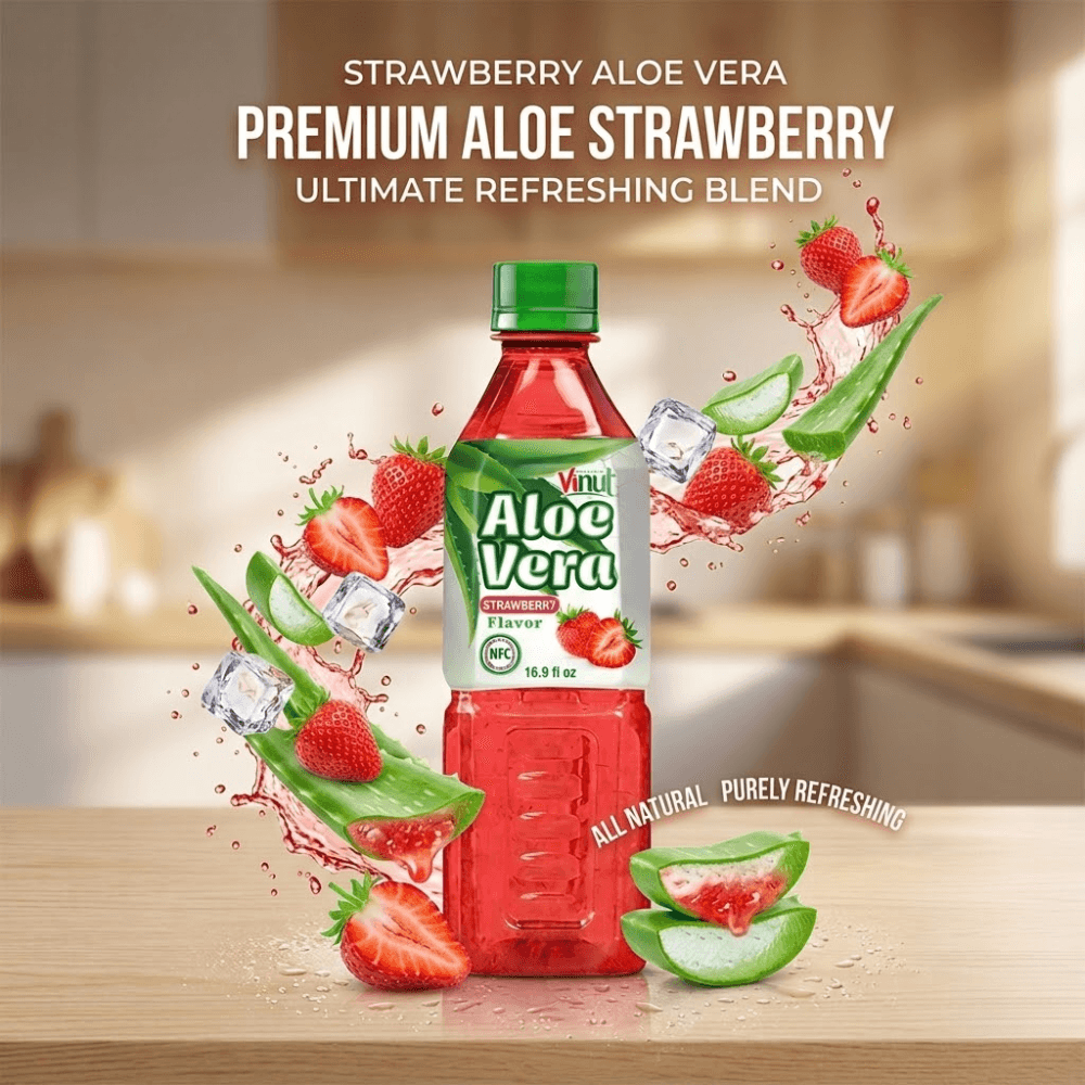 500ml VINUT Aloe Vera drink with Strawberry flavor thumbnail 3