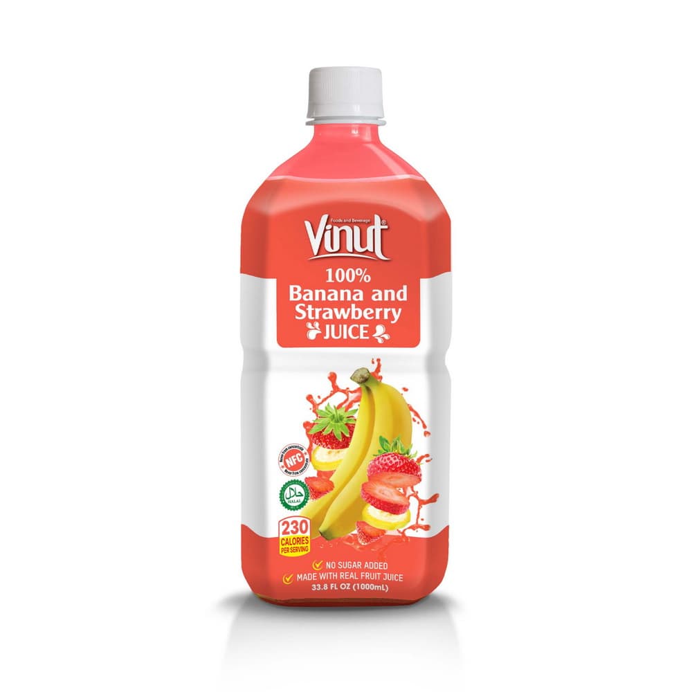 VINUT 100% केला और स्ट्रॉबेरी जूस, NFC, बिना चीनी मिलाया, PET बोतल, 33.8 fl oz 1000 mL