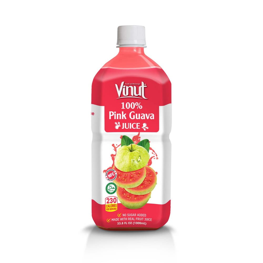 VINUT 100% गुलाबी अमरूद का रस, बिना चीनी के, 33.8 fl oz (1,000 mL) PET बोतल