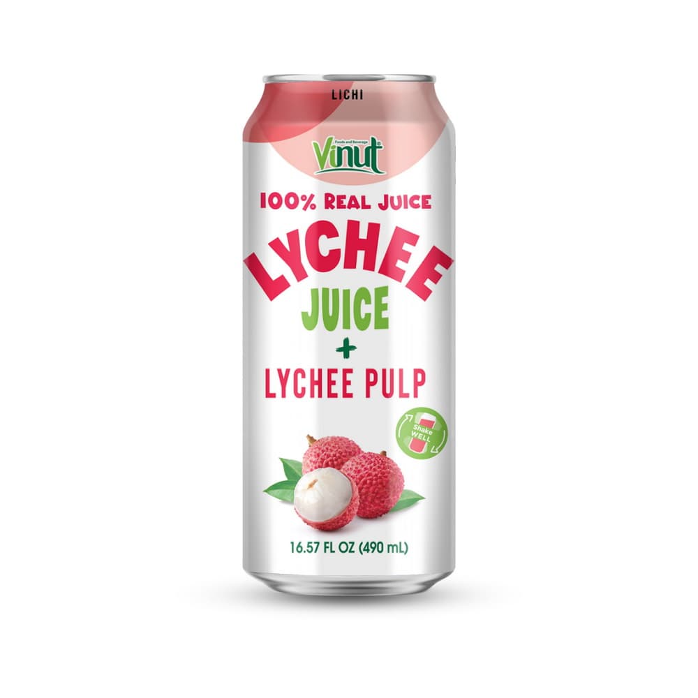 VINUT 100% असली लीची जूस + लीची पल्प, स्लिम कैन, 16.57 fl oz 490 mL