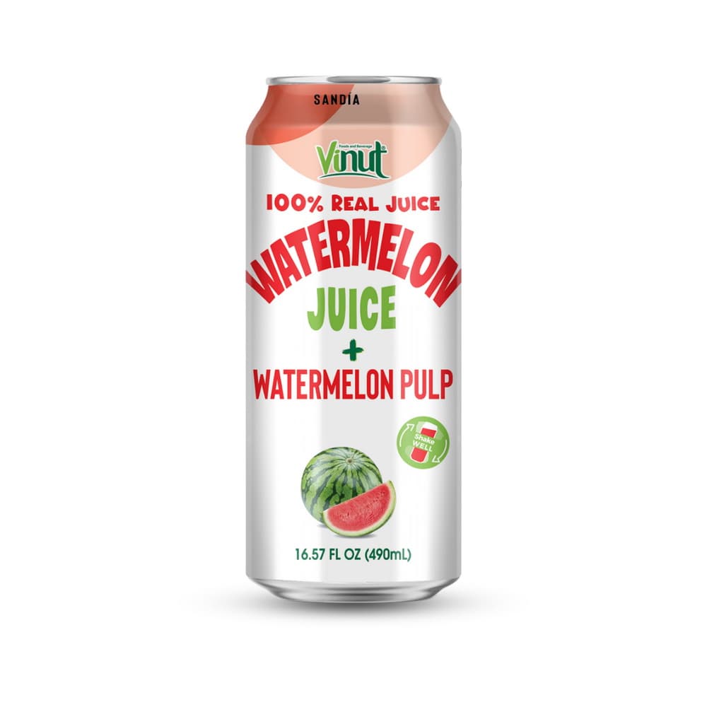 VINUT 100% असली तरबूज का जूस + तरबूज का गूदा, कैन, 16.57 fl oz 490 mL
