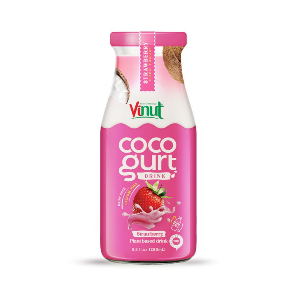 VINUT Cocogurt ड्रिंक स्ट्रॉबेरी, प्लांट-बेस्ड ड्रिंक, कांच की बोतल, 9.8 fl oz 280 mL