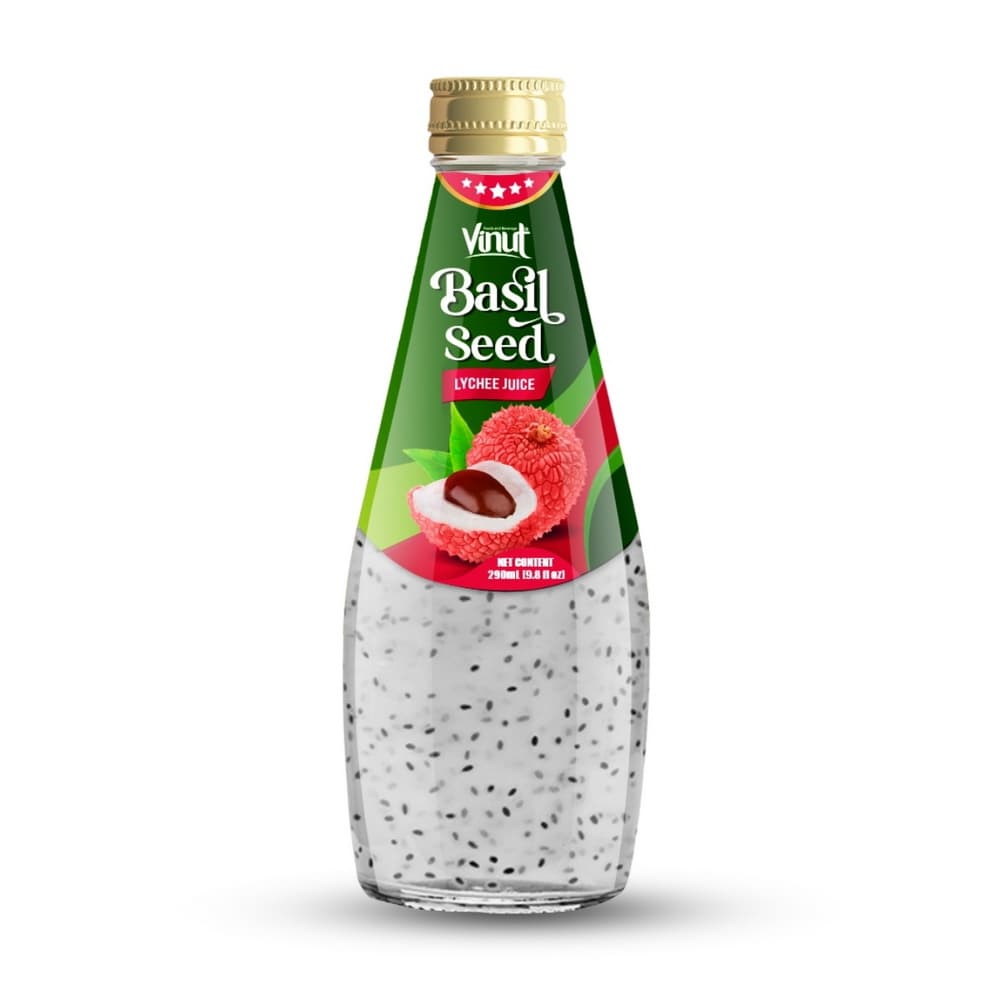 VINUT लीची बेसिल सीड जूस, कांच की बोतल, 9.8 fl oz (290 mL)