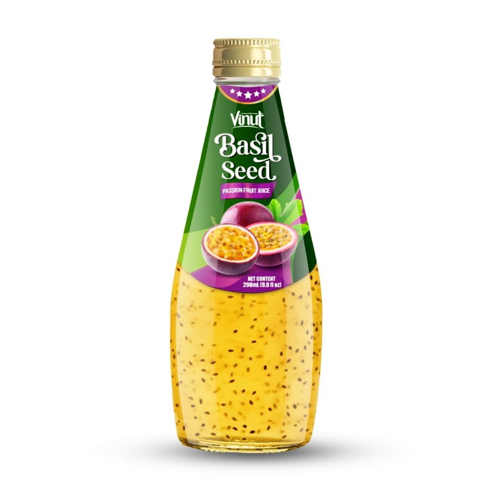VINUT पैशन फ्रूट बेसिल सीड जूस, कांच की बोतल, 9.8 fl oz (290 mL)